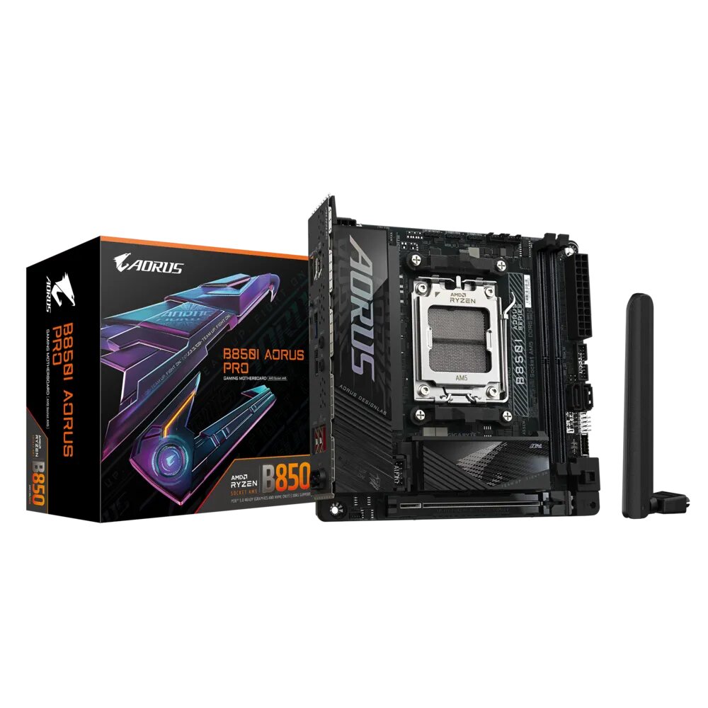 B850 mini-ITX Motherboard: AM5 Socket For AMD Ryzen 7000/8000/9000 Series Processors<BR>2x DDR5, 2x SATA 6Gb/s, PCIe 5.0, 1x M.2 Gen5 + 1x M.2 Gen4, USB 3.2, 2.5GbE LAN, Wi-Fi 7 + Bluetooth 5.4, Realtek ALC4080 Audio, 1xHDMI B850 mini-ITX Motherboard: AM5 Socket For AMD Ryzen 7000/8000/9000 Series Processors<BR>2x DDR5, 2x SATA 6Gb/s, PCIe 5.0, 1x M.2 Gen5 + 1x M.2 Gen4, USB 3.2, 2.5GbE LAN, Wi-Fi 7 + Bluetooth 5.4, Realtek ALC4080 Audio, 1xHDMI
